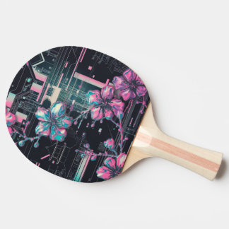 Cyber Sakura Skyline Ping Pong Paddle