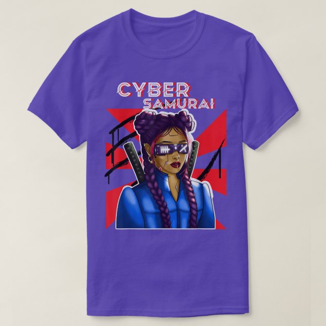 Cyber Samurai Girl Gamer Katana Japanese Art T-Shirt (Design Front)