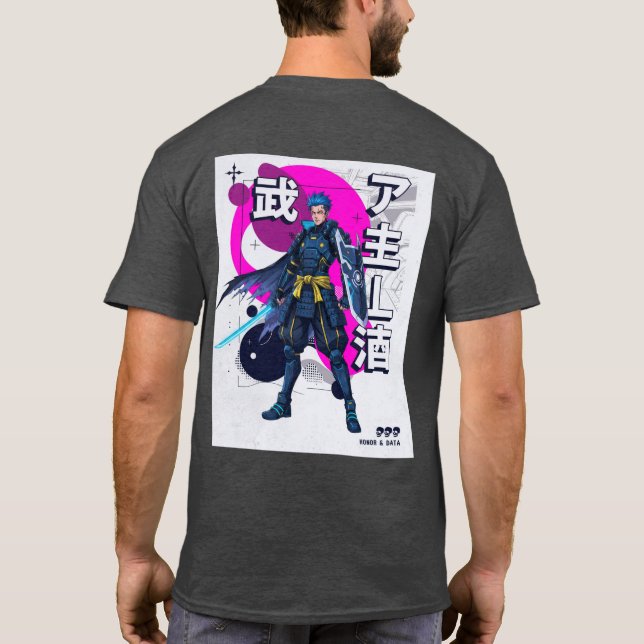 Cyber Samurai Honor & Data Futuristic Warior T-Shirt (Back)