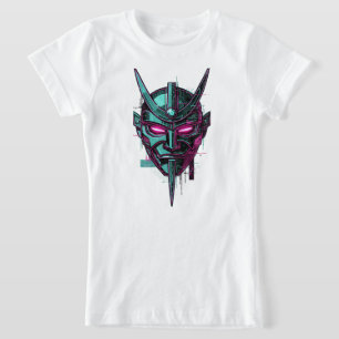 Cyber-Samurai Oni Mask – Futuristic Synthwave Grap T-Shirt