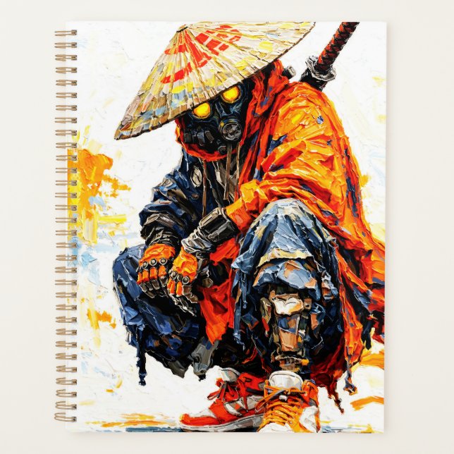 Cyber Samurai Palette Knife Neon Orange Impasto Planner (Front)