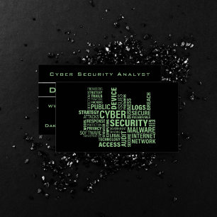 Cyber Security Analyst Professional Black Green Business Card