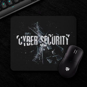 Cyber Security Cool Silver Glass Typography Modern Mouse Pad