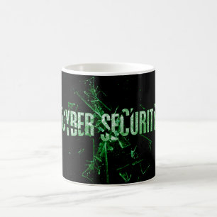 Cyber Security   Green Broken Glass Typography Coffee Mug