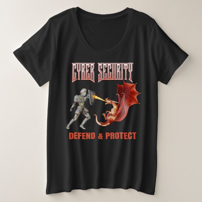 Cyber Security Knight Dragon Defence Plus Size T-Shirt (Design Front)