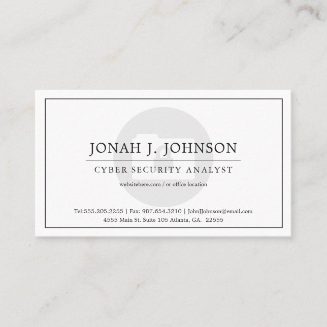 Cyber Security | Minimal Locked File Folder Business Card (Front)