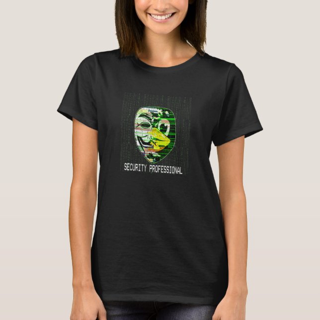Cyber Security Professional Hacker Mask Linux Peng T-Shirt (Front)