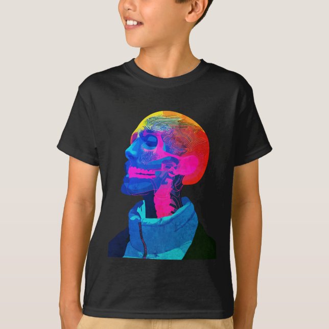 Cyber Skull – Futuristic Anatomy Art T-Shirt (Front)