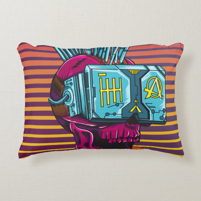 Cyber Skull Virtual Reality Cyberpunk floppy disk  Decorative Cushion (Front)