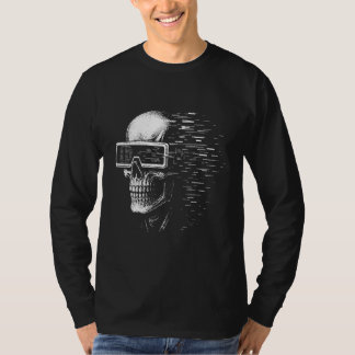 Cyber Skull Wearing Digital Visor Brutalist Art T-Shirt