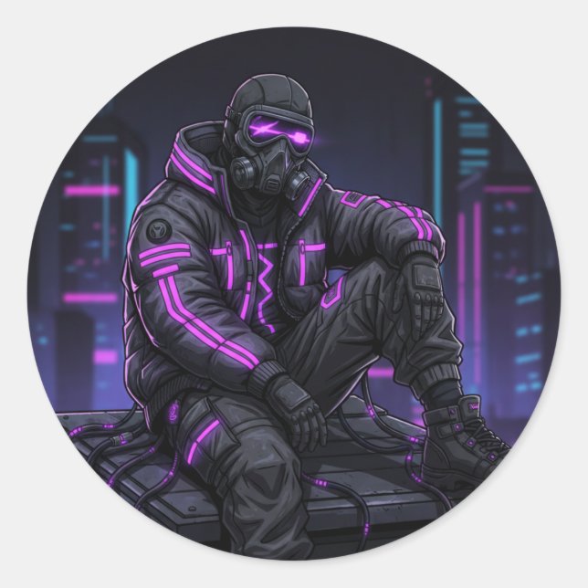 Cyber Street Guardian – Neon Underground Style Classic Round Sticker (Front)