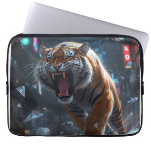 Cyber Tiger Roar Wall Art Laptop Sleeve