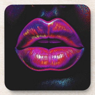 Cyber Venus Lips – Colourful Lips Portrait        Coaster