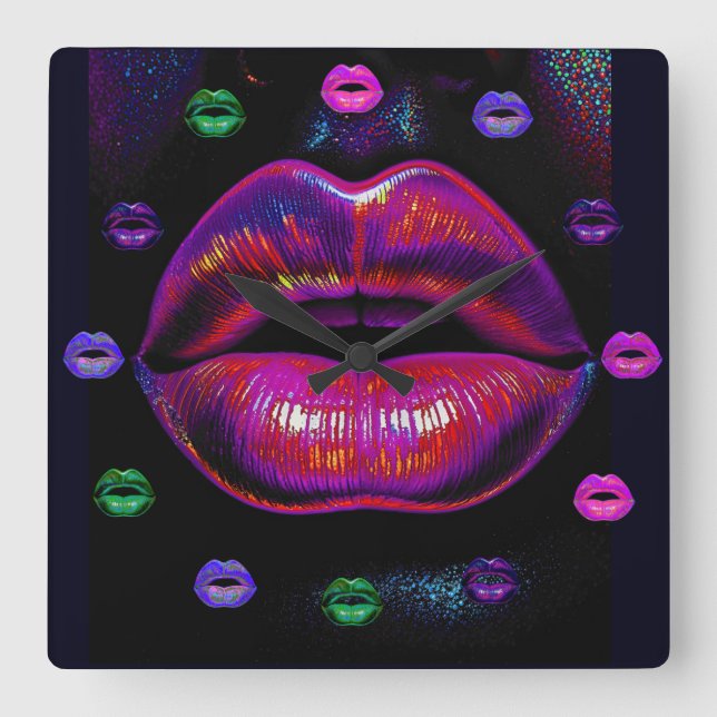 Cyber Venus Lips – Colourful Lips Portrait        Square Wall Clock (Front)