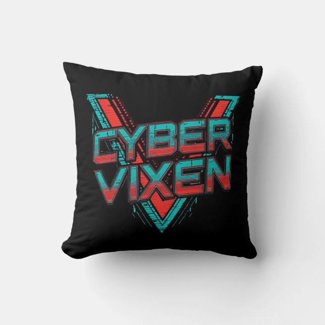 Cyber Vixen - Gamer Girl - Red Teal Gaming Graphic Cushion (Front)