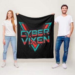 Cyber Vixen - Gamer Girl - Red Teal Gaming Graphic Fleece Blanket