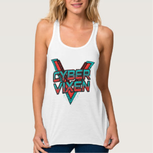 Cyber Vixen - Red Teal Gamer Girl Graphic Gaming Singlet