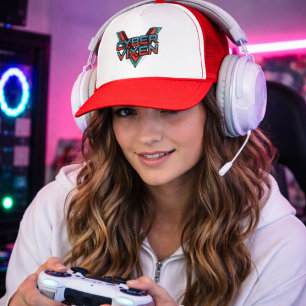Cyber Vixen - Red Teal Gamer Girl Graphic Gaming Trucker Hat