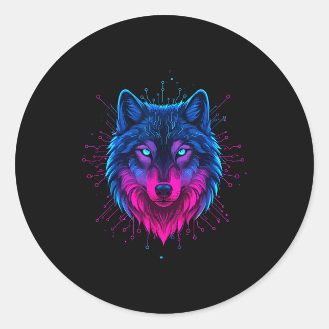 Cyber Wolf For Animal Lovers And Birthday And Birt Classic Round Sticker (Front)