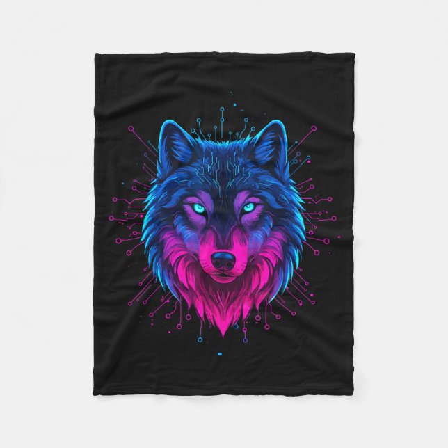 Cyber Wolf For Animal Lovers And Birthday And Birt Fleece Blanket (Front)