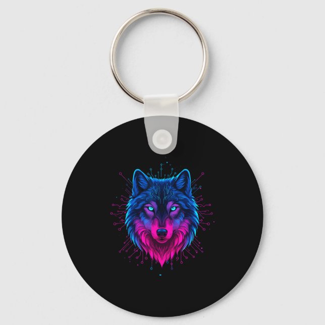 Cyber Wolf For Animal Lovers And Birthday And Birt Key Ring (Front)