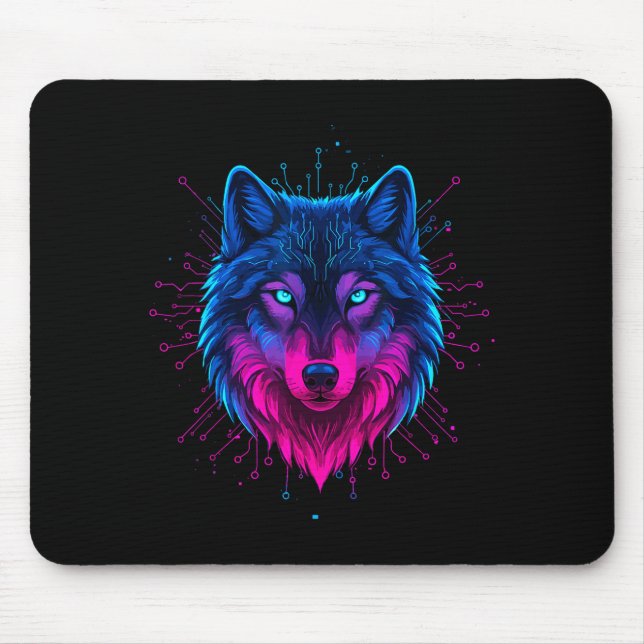 Cyber Wolf For Animal Lovers And Birthday And Birt Mouse Pad (Front)
