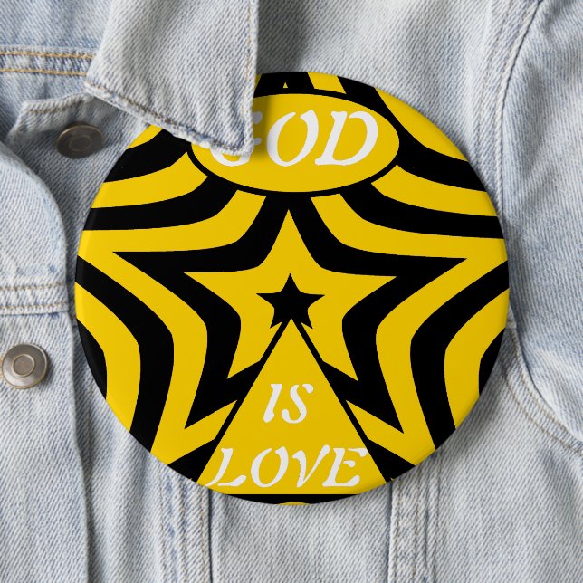 Cyber Yellow & Black Star "God Is Love"  Bold Star 6 Cm Round Badge (In Situ)
