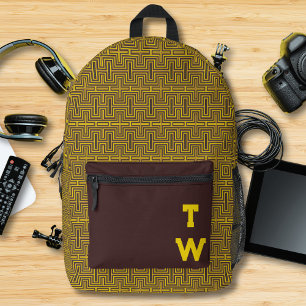 Cyber Yellow Geometric Maze Circuit Monogram Printed Backpack