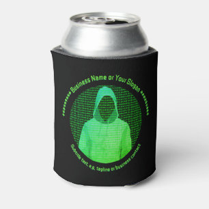 Cybercrime Hooded Hacker Computer Theme - own text Can Cooler