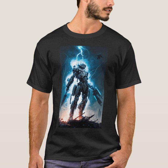 cybernetic android fighting crime T-Shirt (Front)