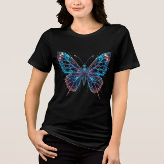 "Cybernetic Butterfly – Futuristic Neon Wings with Tri-Blend Shirt