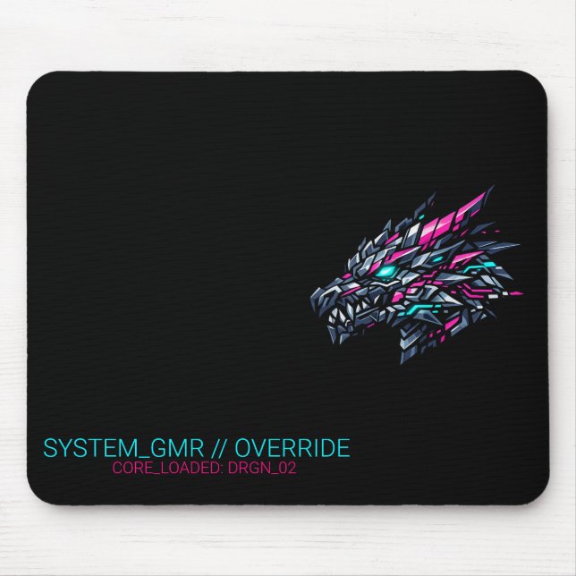 Cybernetic Dragon Neon Glitch Gaming Mouse Pad (Front)