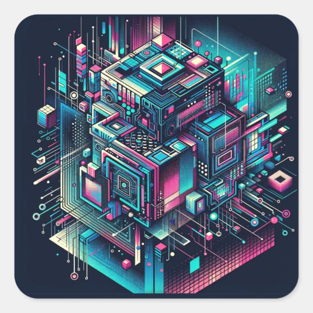 Cybernetic Dreamscape Square Sticker (Front)
