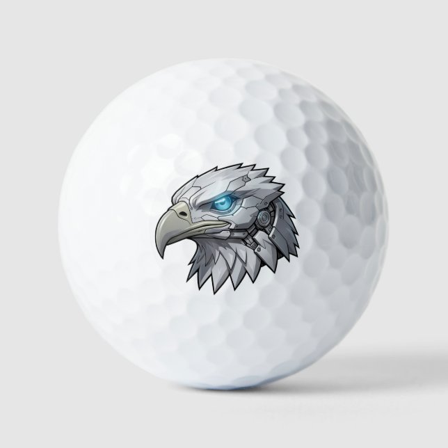 Cybernetic Eagle Head Futuristic Robotic Bald Eagl Golf Balls (Front)