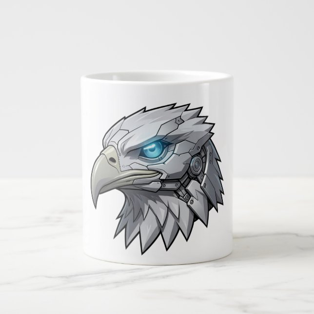 Cybernetic Eagle Head Futuristic Robotic Bald Eagl Large Coffee Mug (Front)