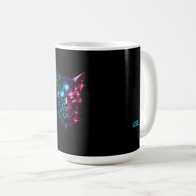 Cybernetic Glitch Skull Gaming Mug - SYSTEM_GMR Ed (Front Right)