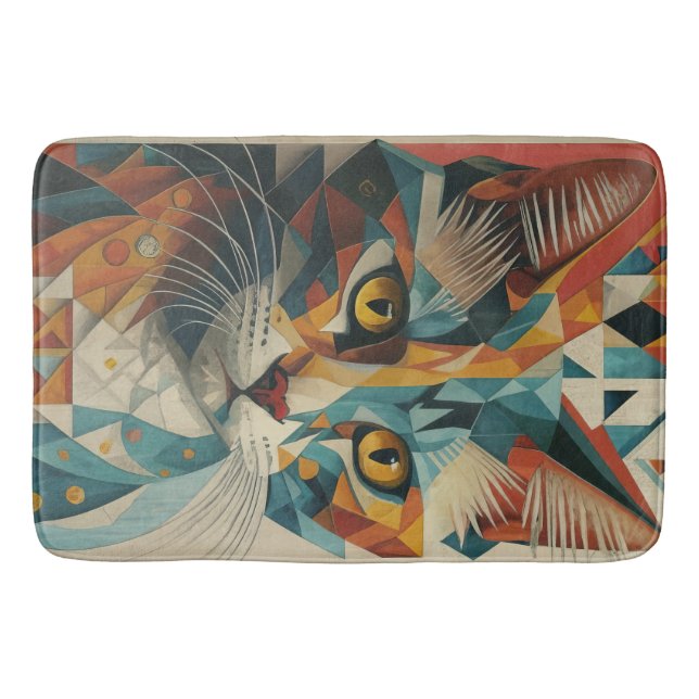 CYBERNETIC KITTY CAT ABSTRACT GEOMETRIC CUBISM  BATH MAT (Front)
