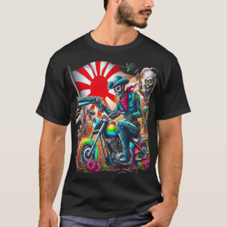 Cybernetic Knight on Rainbow Motorcycle T-Shirt