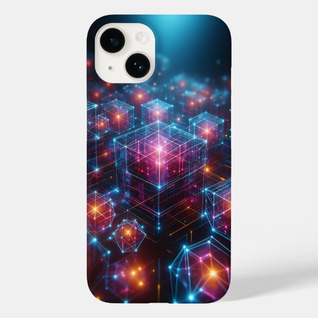 Cybernetic Neon Crystal Matrix Phone Case Glowing (Back)