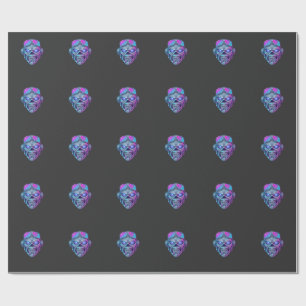 Cybernetic Neon Skull Graphic T-Shirt Wrapping Paper