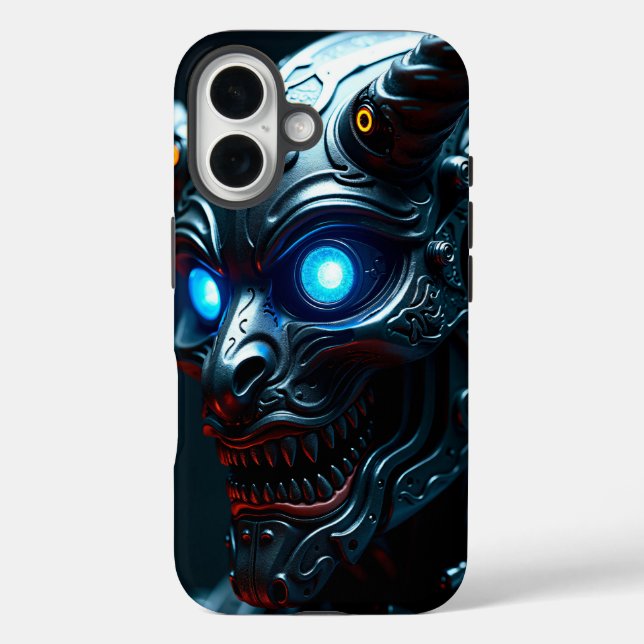 Cybernetic Oni Mask with Glowing Blue Eyes - Futur Case-Mate iPhone Case (Back)