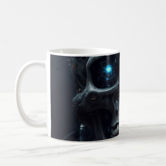 Cybernetic Skull Coffee Mug (Left)