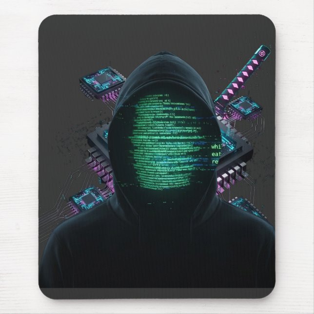 Cybernetic Tech Fusion - Neon Katana & CPU Circuit Mouse Pad (Front)