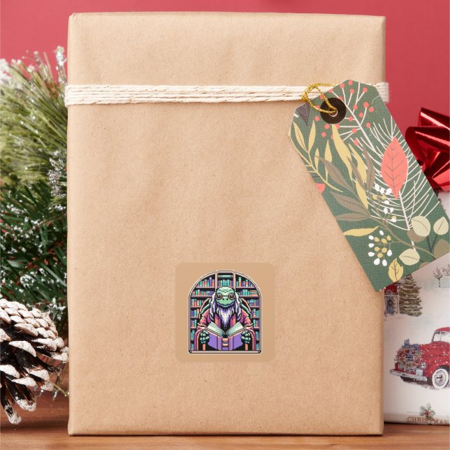 Cybernetic Turtle Librarian - Pixel Wisdom Keeper Square Sticker (Holiday)