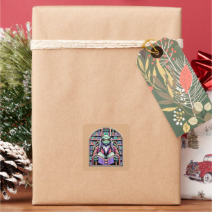 Cybernetic Turtle Librarian - Pixel Wisdom Keeper Square Sticker