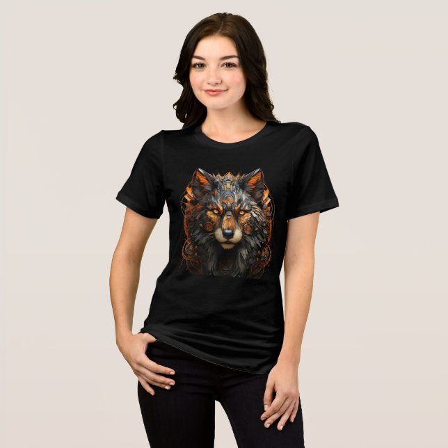 Cybernetic Wolf with Orange Circuitry Tri-Blend Shirt (Front Full)