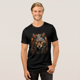 Cybernetic Wolf with Orange Circuitry Tri-Blend Shirt