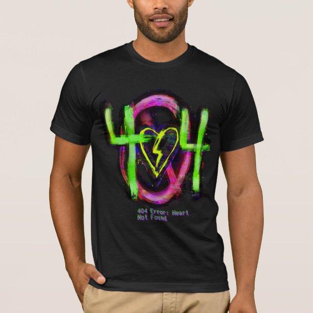 Cyberpunk 404 Error Heart Not Found Glitch T-Shirt (Front)