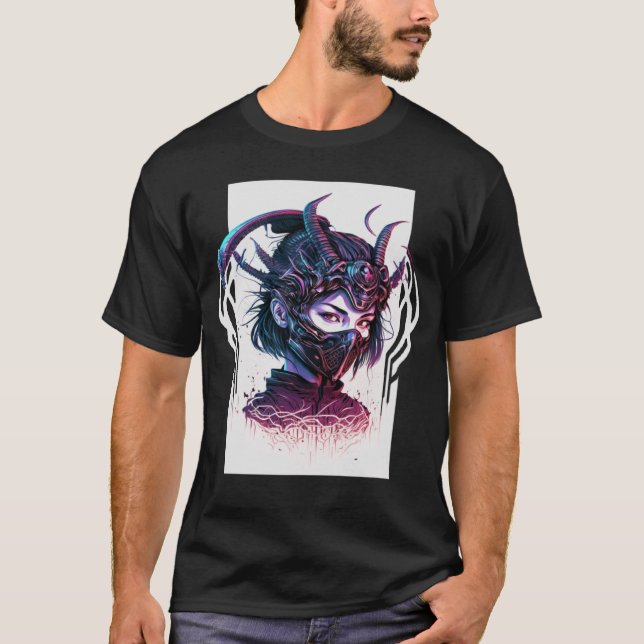 Cyberpunk Aesthetic Samurai Demons Mask Japanese G T-Shirt (Front)