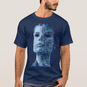 Cyberpunk AI Human Circuit Board Navy Blue T-Shirt